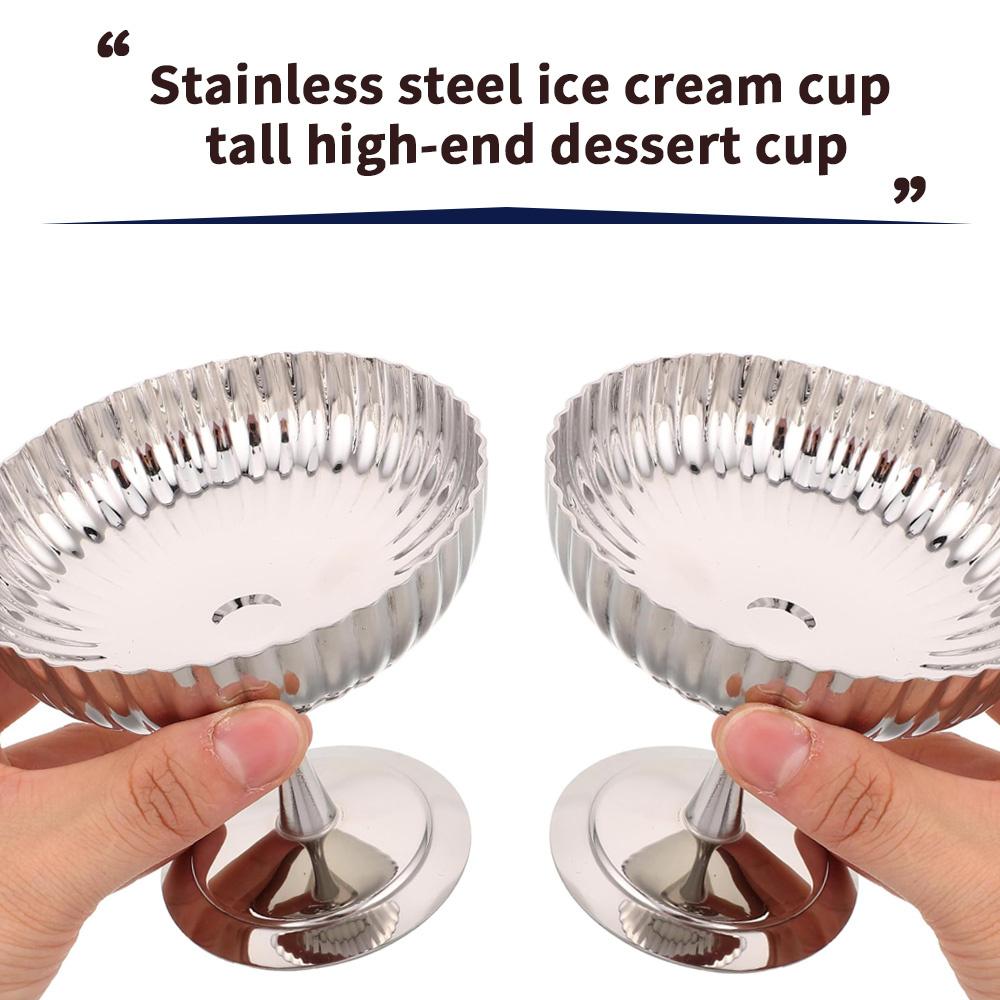 Stainless Steel Ice Cream Cup&bowl, Vertical Pattern - Rust Resistant and Reusable, Suitable for Snacks, Yogurt, Pudding, Salad