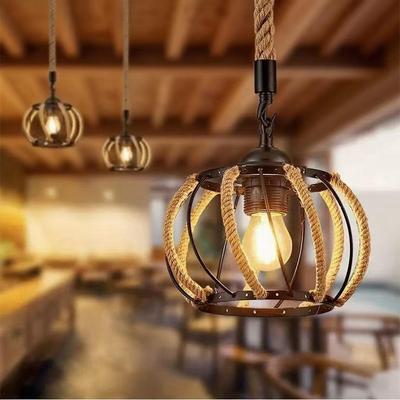 Retro Woven Hemp Rope Pendant Light for Home & Restaurant