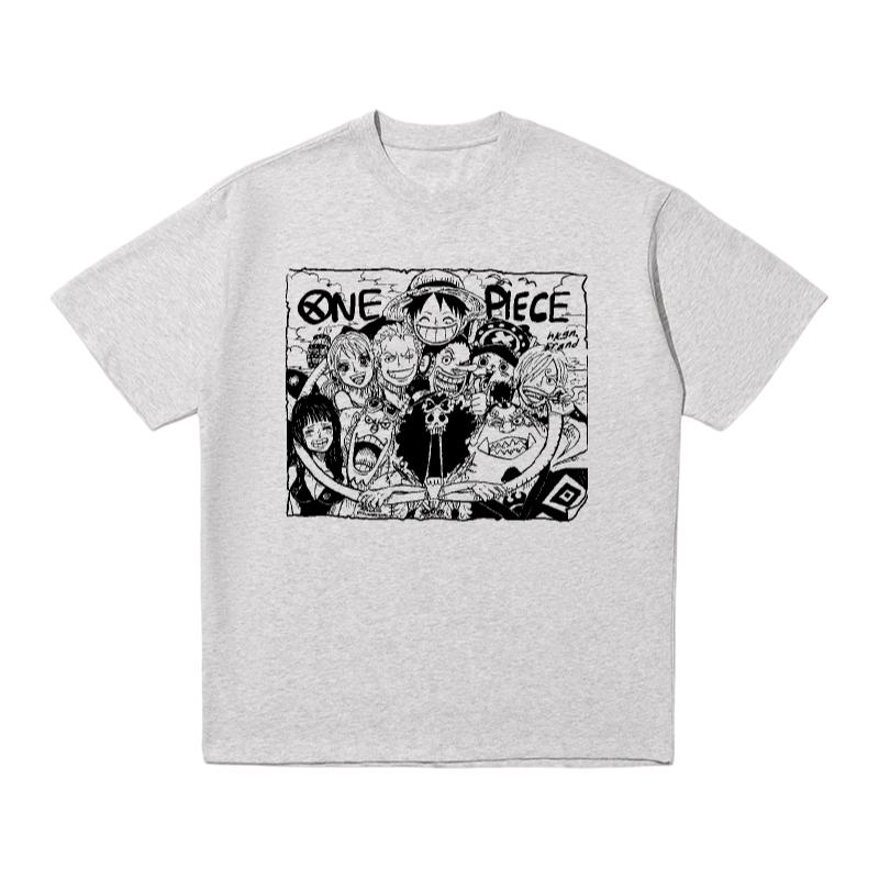 One Piece Straw Hat Crew Manga Sketch Retro TShirt Men Women Vintage Cotton Anime Tee Casual Loose Crew Neck Top