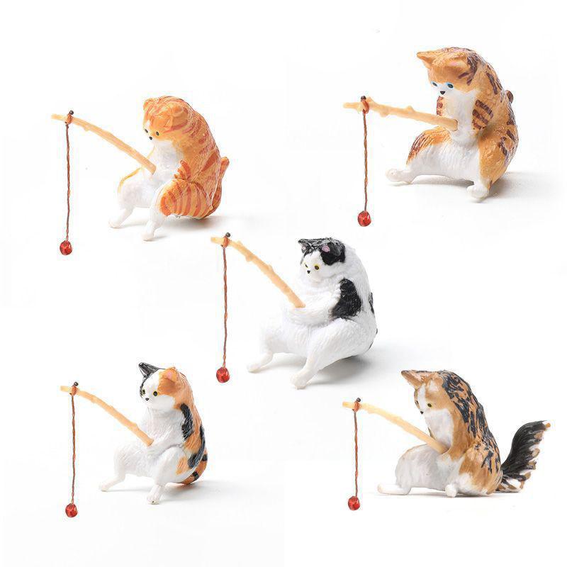 1Pc Fishing Cat Ornaments Aquarium Decor Fish Landscaping Cartoon Fishing Cat Statue Mini Resin Figurine Home Decoration