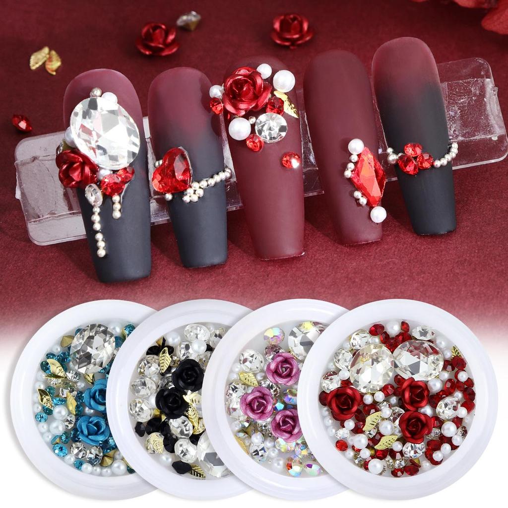 Valentinstag Sprudelwasser Diamant Scharfer Boden Diamant Rote Rose Metall Aluminium Blume Nagelzubehör DIY Anhänger Nageldekoration