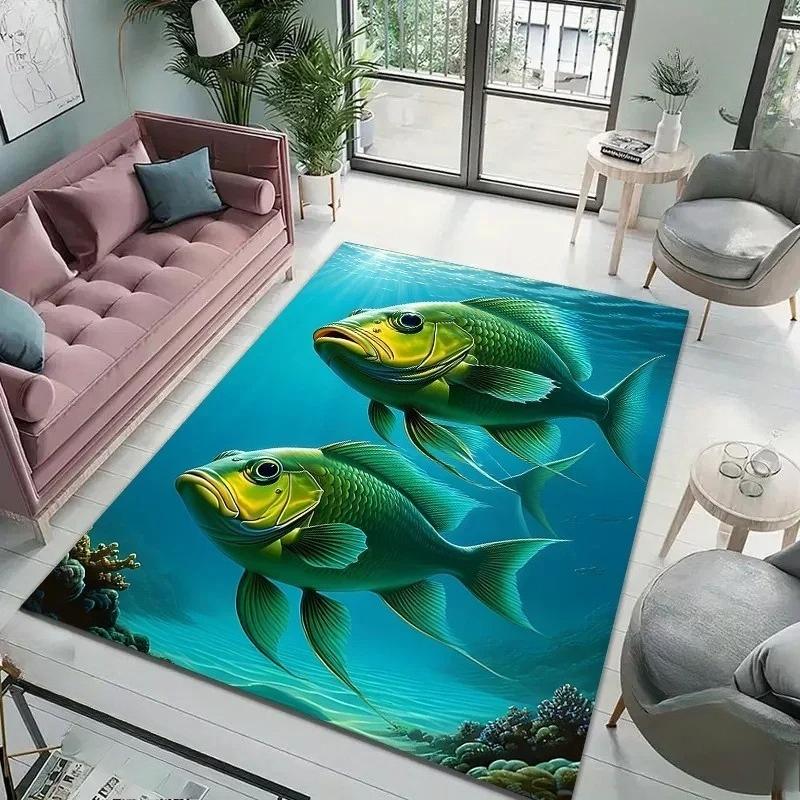 Sea Fish Pattern Carpet for Living Room Bedroom Bedside Floor Mat Cloakroom Game Mat Area Rug Living Room Decoration Rugs