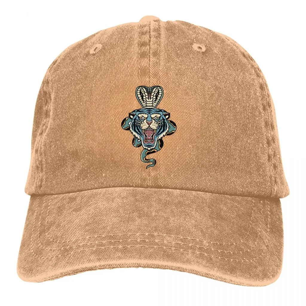 Herren Baseballkappe Tiger und Kobra Traditionelles Tattoo Trucker Snapback Caps Papa Hut Golfhüte