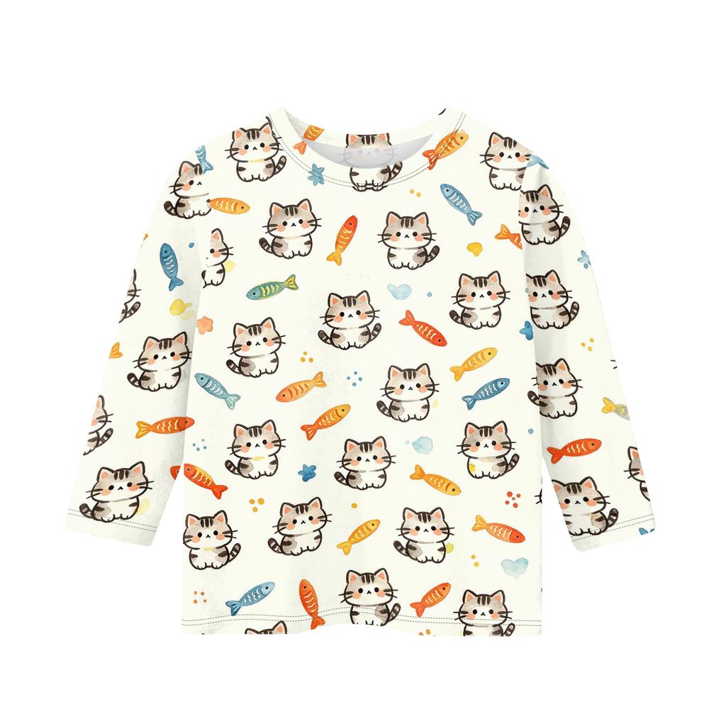 Kinder Tierdruck Rundhals Dreiviertelarm Lässiges T-Shirt Leichter Weicher Stoff Bequeme Passform Geeignet für den Alltag