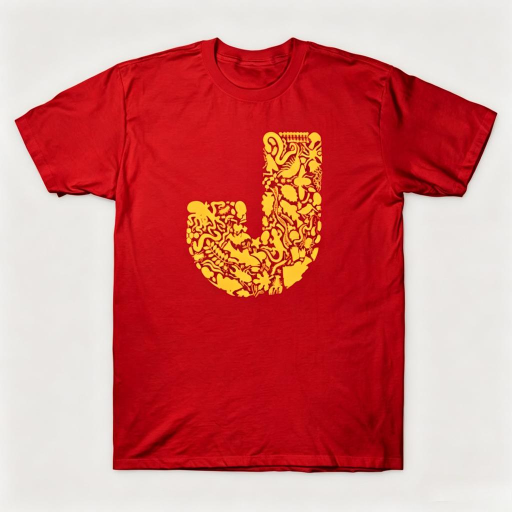 Marine Animal Filled Letter J Graphic Tee Comfy Crew Neck Short Sleeve Trendy Casual Top for Ocean Lovers Daily Wear  Gift