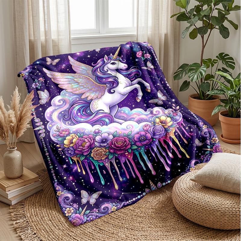 Fantasy Winged Unicorn Theme Blanket Lightweight Warm Flannel Blanket Decorative Throw Blanket for Home Decoration