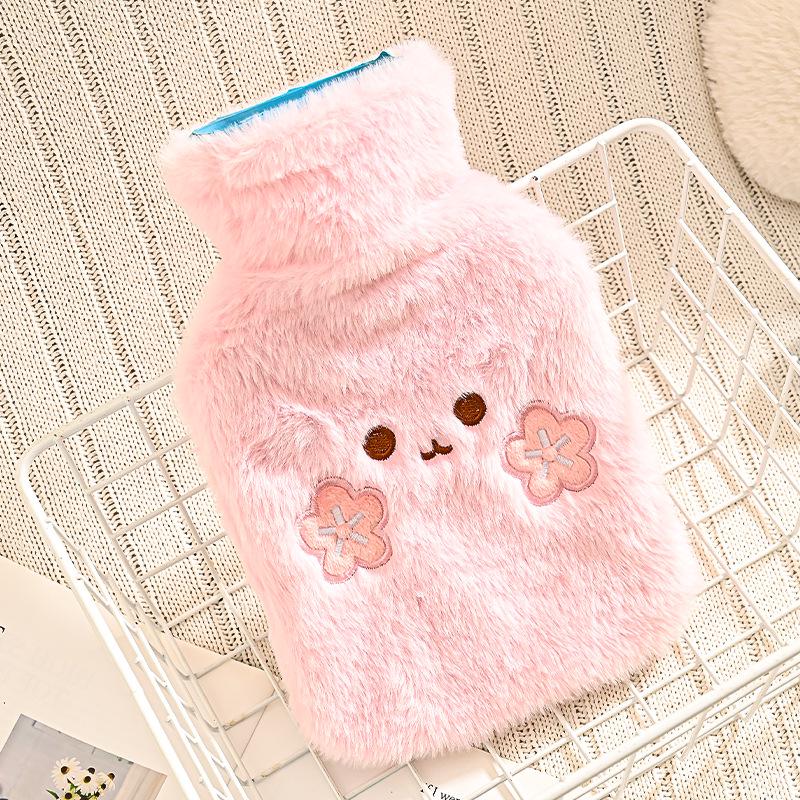 Classic Thickened Rubber Hot Water Bottle with Plush Cover for Warmth