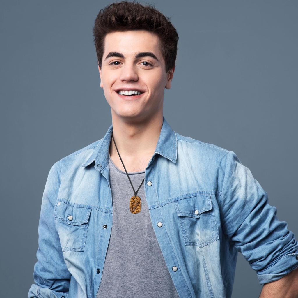 Dragon Carving Tiger Eye Power Stone Necklace Plate Pendant for Men Enhances Wealth and Protection Against Evil Spirits [COAI] -