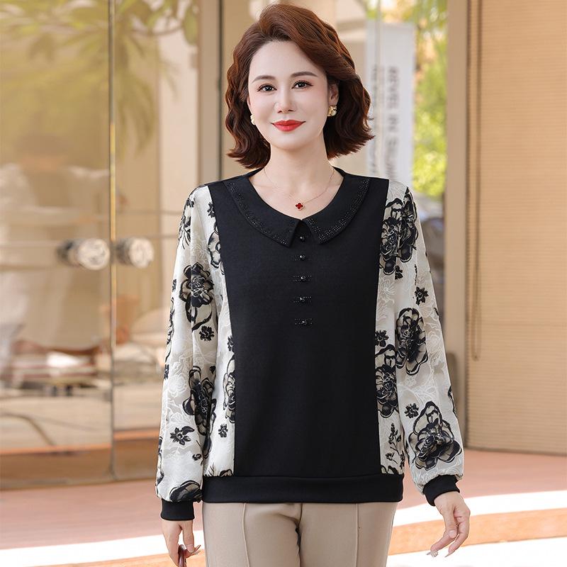 

Chic Summer Long-Sleeve T-Shirt for Moms: Fashionable Middle-Aged and Elderly Women s Clothing, Thin and Versatile Top 2XL чёрный