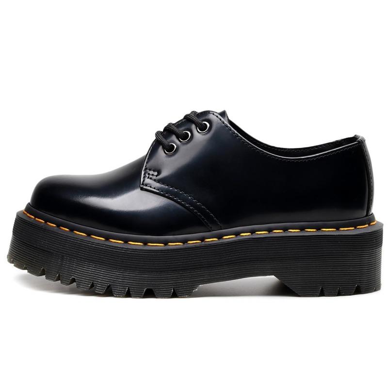 1461 Damen-Lederschuhe mit dicker Sohle, 3-Loch-Schnitt, niedriges Modell aus echtem Leder, britischer Stil, lässige, runde Stiefelette mit abgerundeter Sohle, ideal für Studenten.