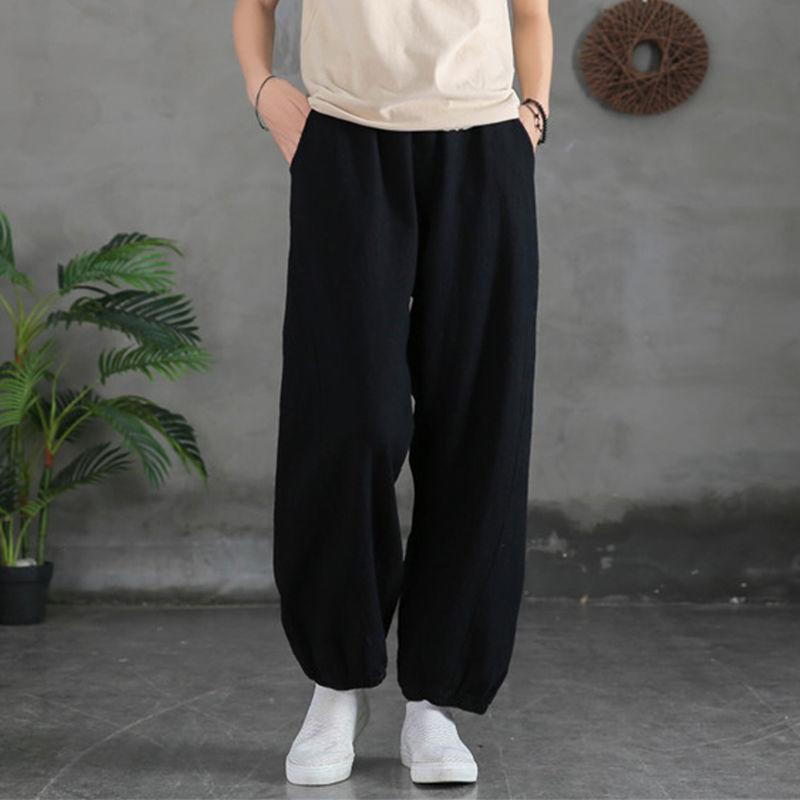 Women's Spring Summer New Chinese Style Patchwork Foot Binding Loose High-waisted Fashion Solid Color Casual Dad Pants