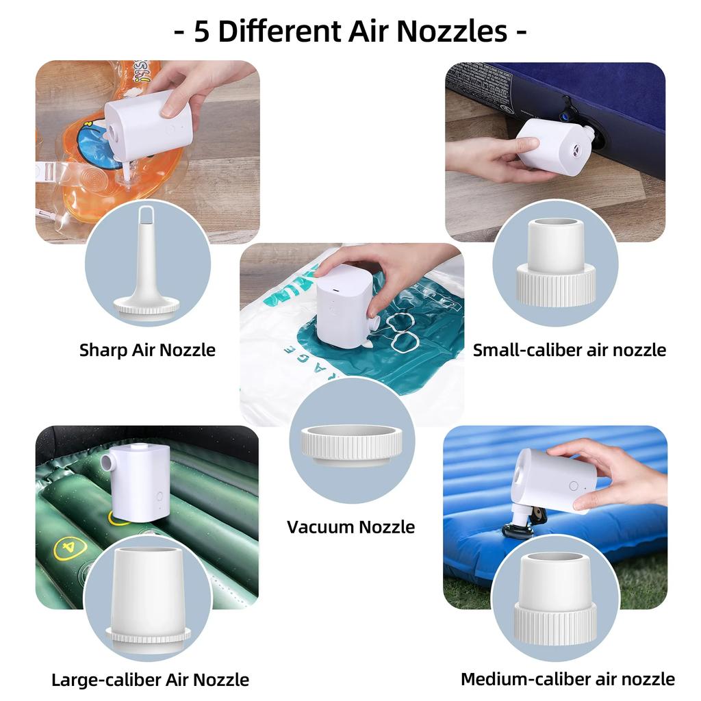 Electric Air Pump Portable Wireless Air Compressor Inflator/Deflator Pumps for Inflatable Cushions Air Beds Boat Swimming Ring