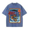 2026 Vintage Satan Is Waitin Bus Stop Graphic Washed T Shirt Men Women Retro Cartoon Oversized Short Sleeve Casual Streetwear Fa