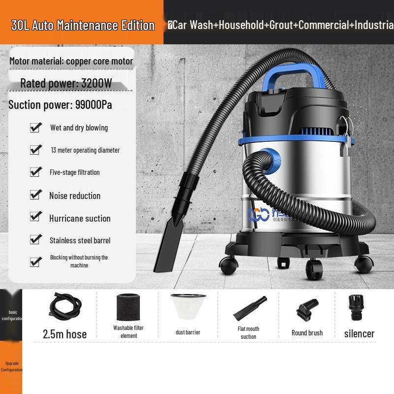 Dual-Use Wet/Dry Industrial Vacuum Cleaner for Home, Commercial, and Car Cleaning with Large Suction