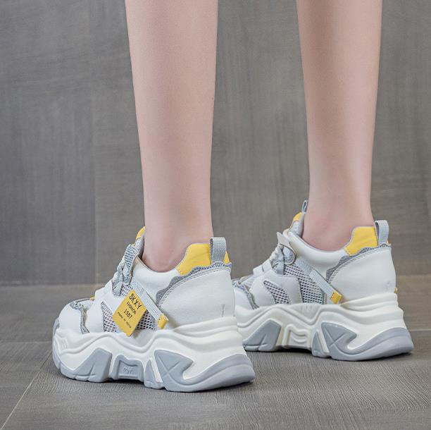 Fashion 8CM Air Mesh Microfiber Leather Breathable Flats Hollow Chunky Sneaker Platform Wedge High Brand Women Sandals Shoes