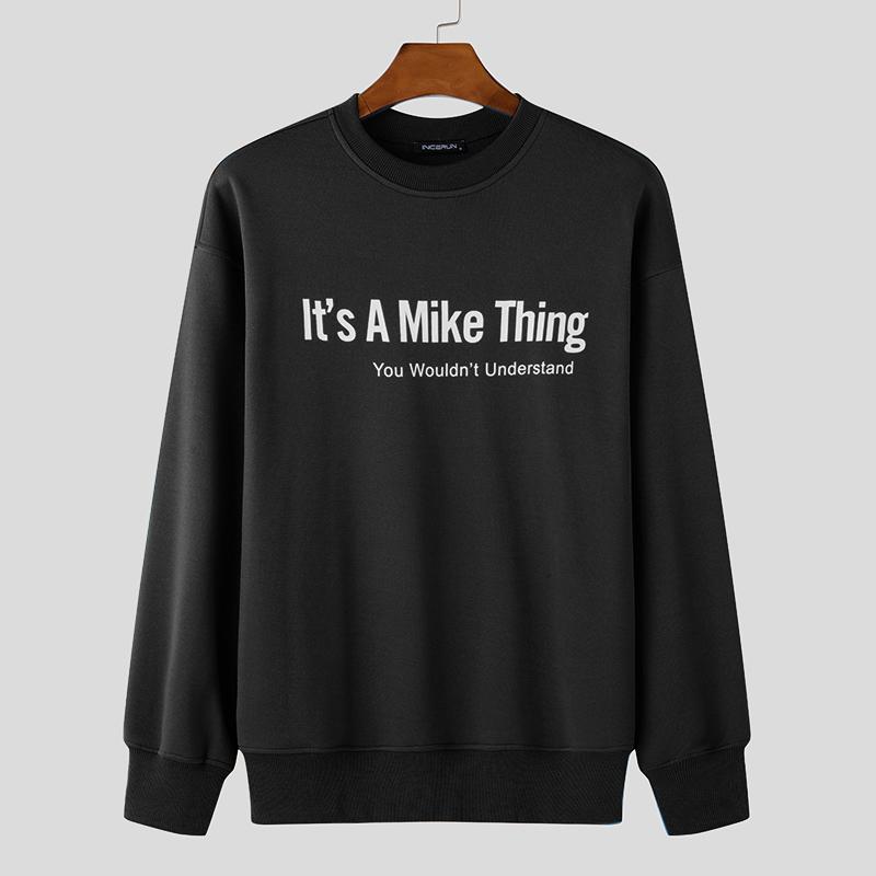 INCERUN Høst menn med rund hals Brevtrykk Uformelle langermede gensere gensere