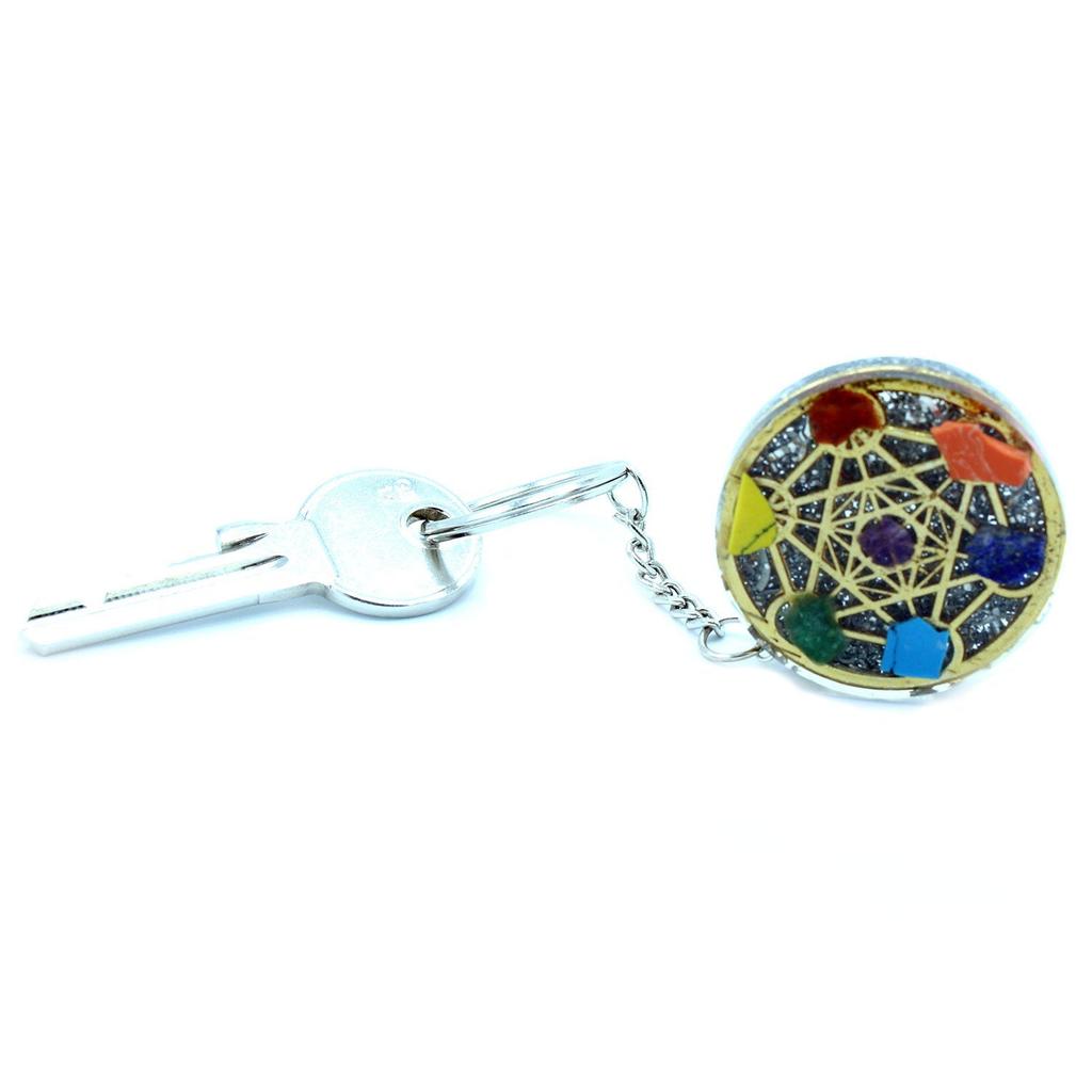 2x Orgonite Keychain Round Seven Chakra