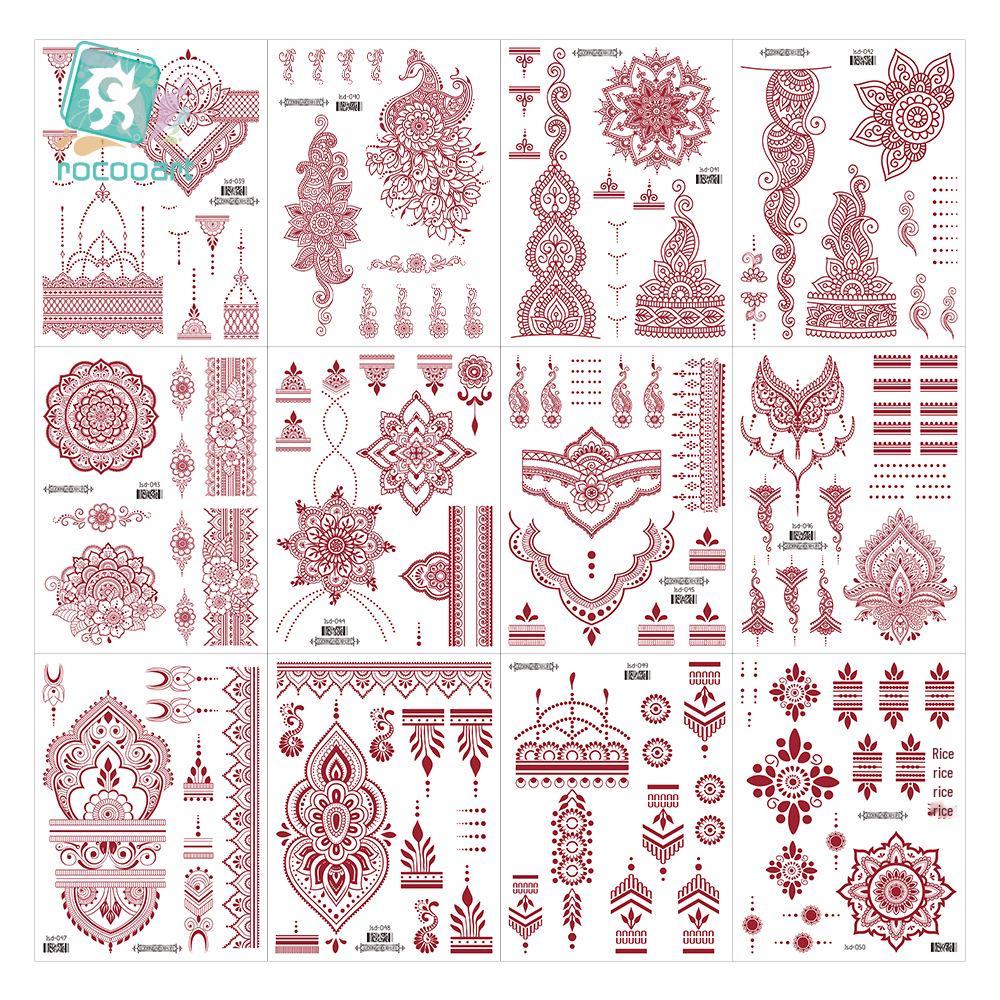 Whitening Red Henna Lace Mandala Flower Waterproof Temporary Tattoo Stickers for Women