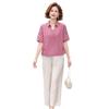 Casual Cotton Linen Short Sleeve T-shirt for Women - Loose, Breathable Summer Top with Lapel for Middle-aged and Elderly.