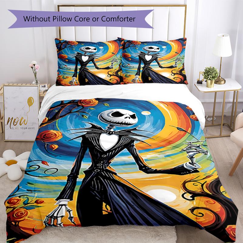 3pcs The Nightmare Before Christmas Bedding Set Duvet Cover Closure Includes 1 Duvet Cover & 2 Pillowcases, Soft and Comfortable for All Seasons.