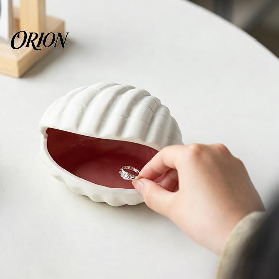 Smooth Glazed Ceramic Ocean Theme Jewelry Tray for Vanity Rings Earrings Necklaces, Decorative Exquisite Gift Women Shell/Conch Trinket Dish, Creative