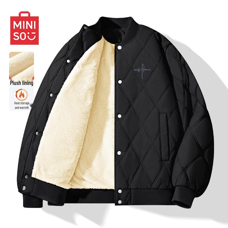 MINISO Men's Winter Fleece-Lined Baseball Collar Padded Jacket