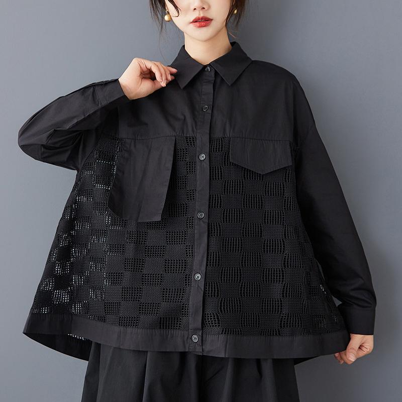 

DIMANAF 2025 Большие размеры Новая женская блузка Весна Базовая свободная рубашка с принтом Длинный рукав Винтажная рубашка Повседневные топы Футболки one size чёрный