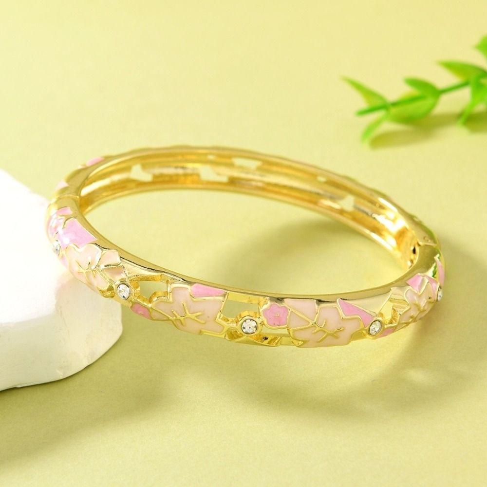 Traditional Vintage Cloisonne Bangle Big Floral Leaf Women's Hand Bracelet Gifts for Women Girl