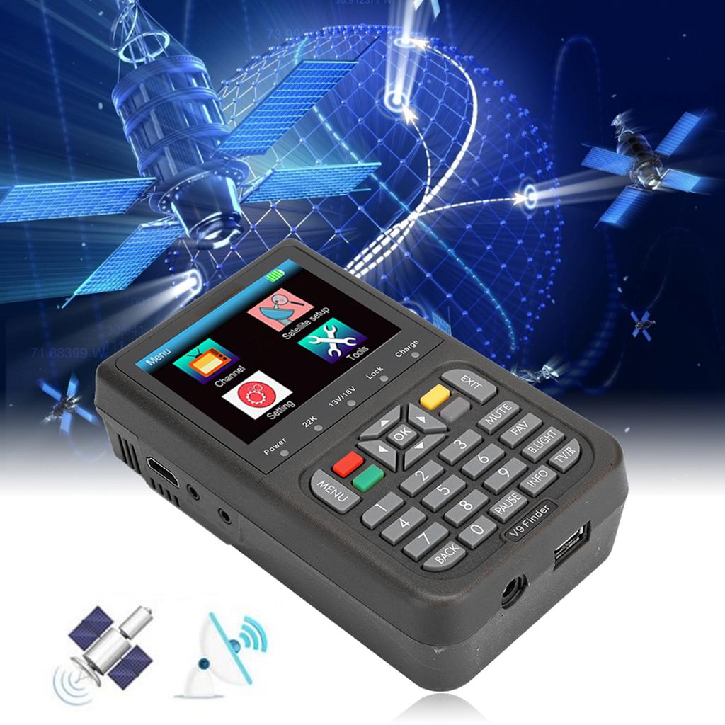 V9 3,5-Zoll LCD-Farbbildschirm DVB Digitaler Satelliten-Finder Signalmesser Schwarz