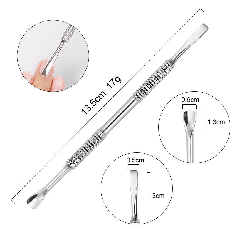 European-American Russian-Style Nail Technician Dual-End Cuticle Pusher and Groove Cleaner - Silver