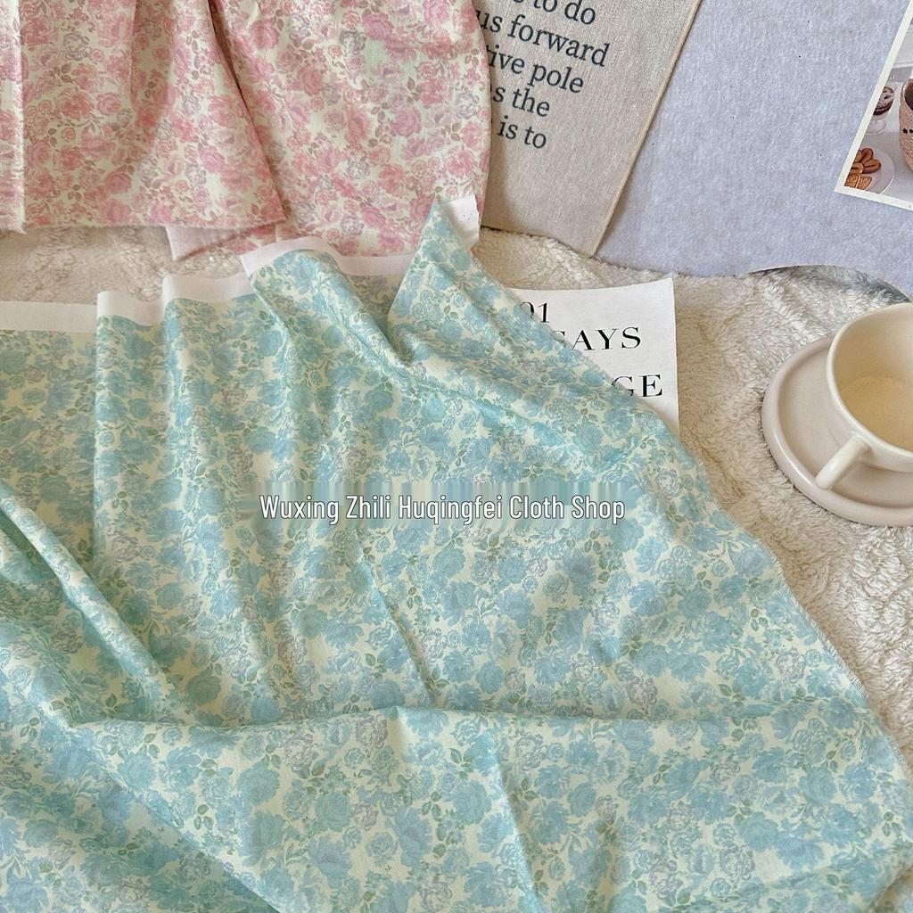 Digital Print Vintage Korean Style Floral 100% Cotton Fabric for Women's & Children's Loungewear DIY