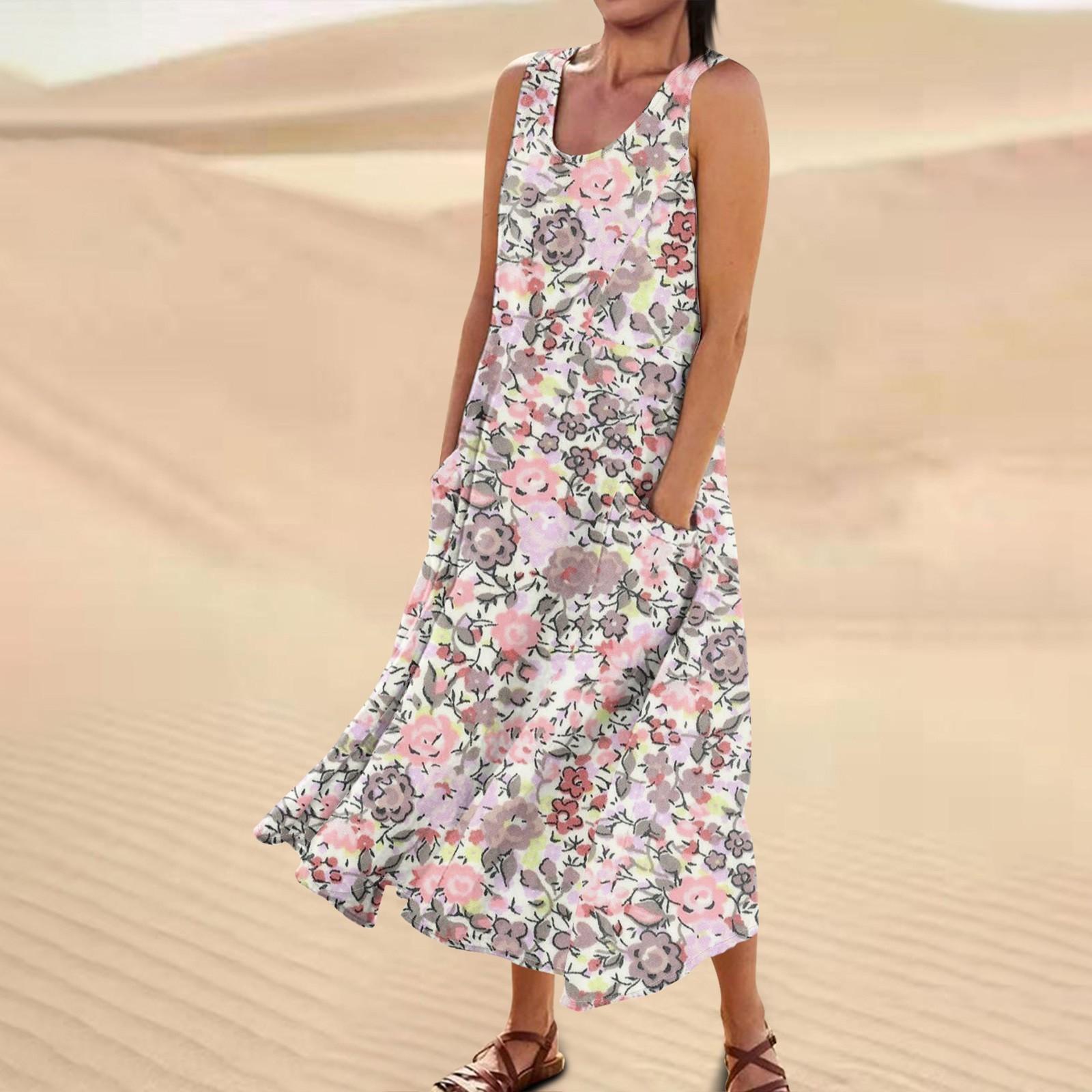 

Женское повседневное удобное хлопковое карманное платье без рукавов с цветочным принтом L