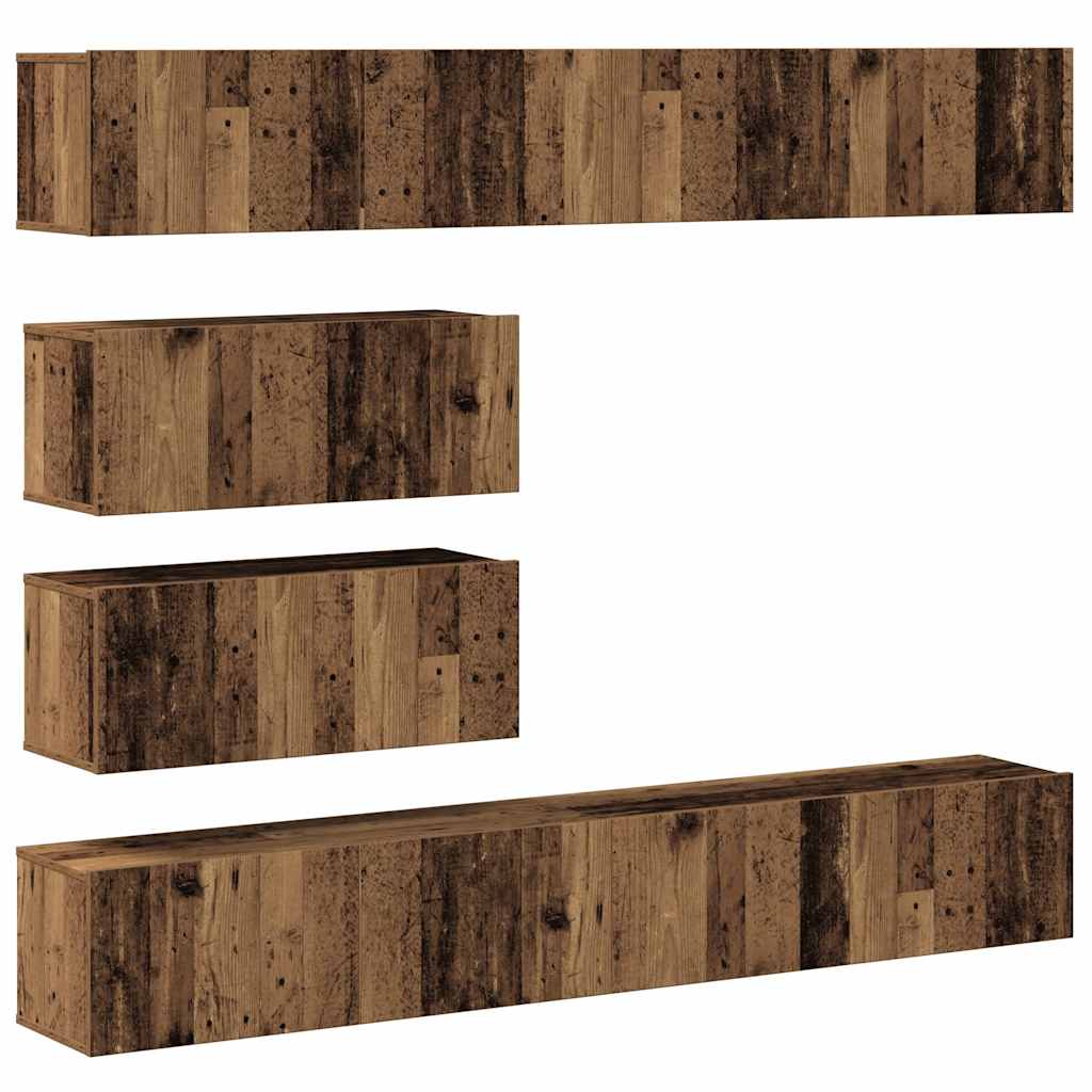 6 Piece Wall Mounted TV Cabinet Set Rustic Wood Look Engineered Wood
