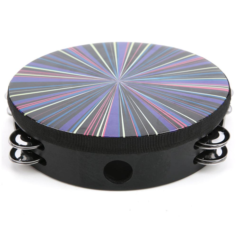 Hand Tambourine Double Row Percussion Polyester Drum Skin Solid Wood Instrument 8‑inchColorful Rays