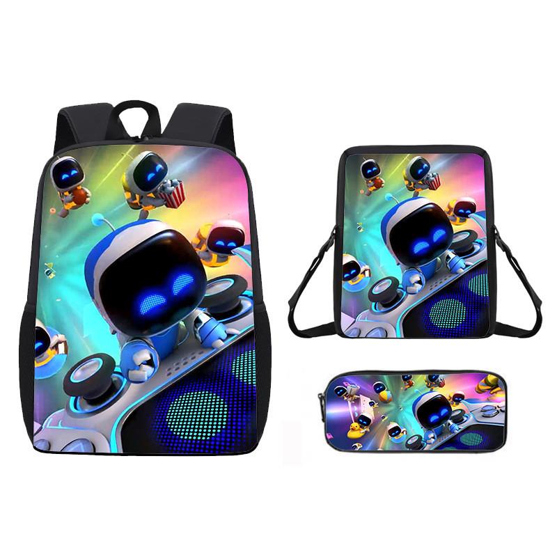 Astro Bot Cartoon Pattern Backpack Shoulder Bag Pencil Case Three Set Piece