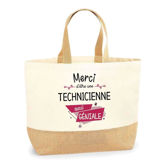 Sac cabas - PLANETEE - Merci Technicienne Géniale - Jute naturel - Imprimé en France - Anses solides