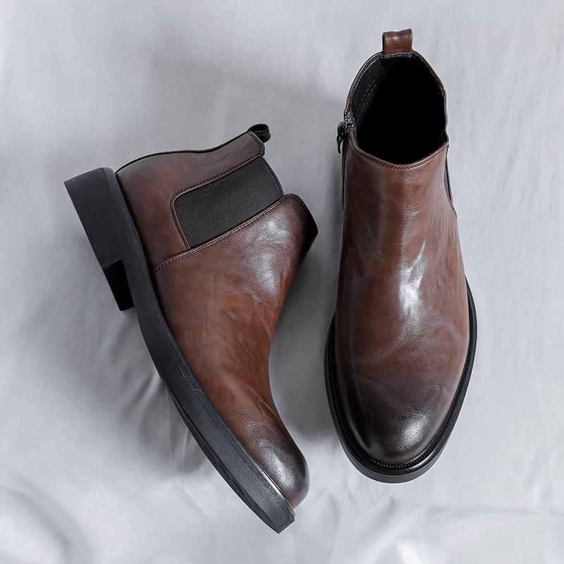Side Zipper Mens Chelsea Boots British Style Ankle Boots Punk Style Male Motorcycle Boots Versatile Non-Slip Men Casual Footwear