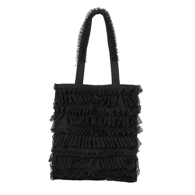 Korean Woman Bag Purse With Pleated Mesh And Satin Shoulder Strap For Daily Use