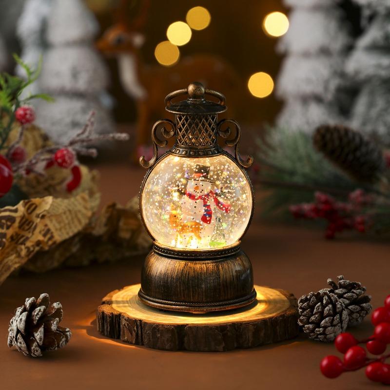 USB cu Muzică, Cădere de Zăpadă, Ornament de Crăciun din Rășină Luminoasă, Decorațiune de Crăciun, Portabil Umplut cu Apă, Felinar Cal Vopsit cu Auriu