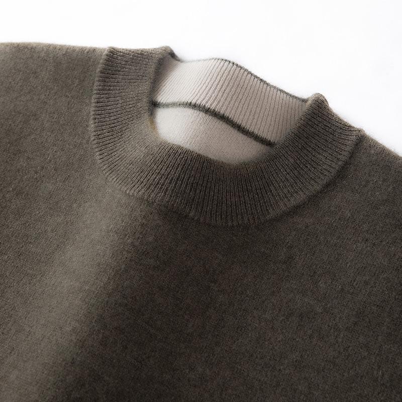 Men's Cashmere Half-High Neck Thick Knit Casual Pullover Sweater
