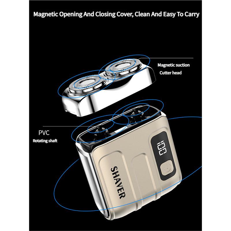 Męska Mini Golarka Elektryczna Podwójna Głowica Wodoodporna Typ-C Akumulatorowa Golarka Podróżna Golarka Rotacyjna Przenośne Narzędzie do Trymerowania Włosów i Brody