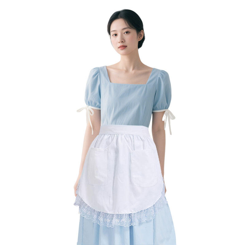 Beautiful Maid Apro Woman Half Waist Cooking Kitchen Black White Lolita Maid European Style Ruffled Cute Pockets Aprons