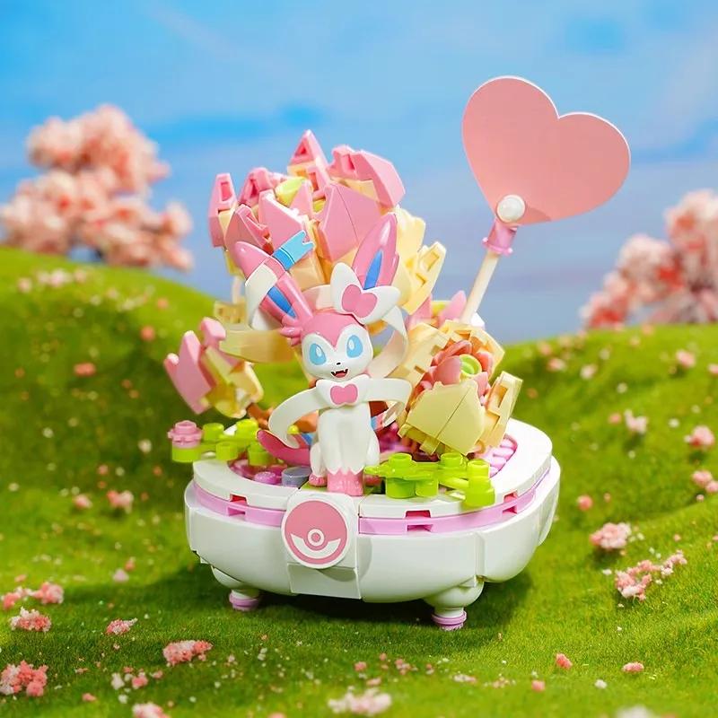 Klocki Pokemon Sprigatito Fuecoco Eevee Quaxly Rośliny Doniczkowe Model do Złożenia Mini Cegiełki Figurki Zabawki dla Dzieci