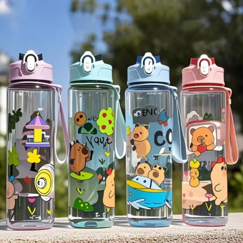 750ML Kids Water Sippy Cup Creative Cartoon Cup with Straws Leakproof Water Bottle Outdoor Portable Children's Plastic Water Cup