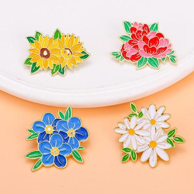 Bunte Blumenbrosche: Gänseblümchen, Pfingstrose & Sonnenblume Legierungsanstecker