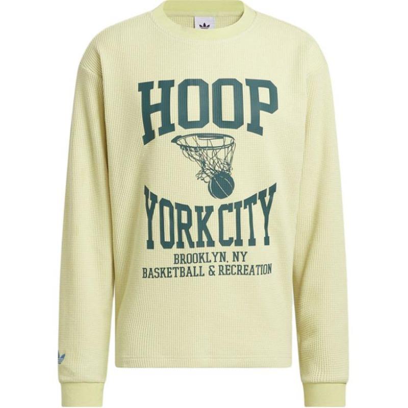 adidas Originals Men's Light Yellow Hoop York City Graphic Long Sleeve T-Shirt JY4735