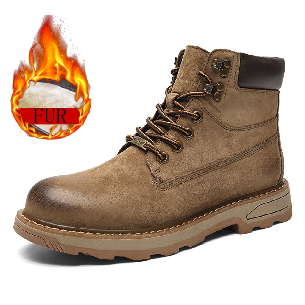 2024 New Winter Ankle Leather Boots Men's Boots Outdoor Comfortable Boots Classic Design Retro Men Plus Velvet Casual Snow Boots