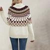 Winter new women's clothing retro striped splicing contrasting sweater high neck loose knitted sweater