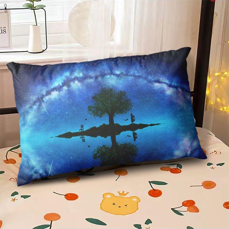 Starry Sky Sunset Sea Pillow,2D Night Scene Pillow Core and Case Set,Aesthetic Pillow for Student Dormitory