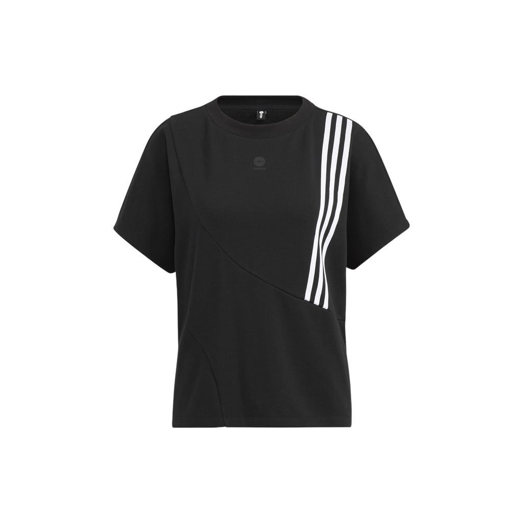 Adidas Neo Striped Round Neck Pullover T-Shirt Women Tops Black HM7423